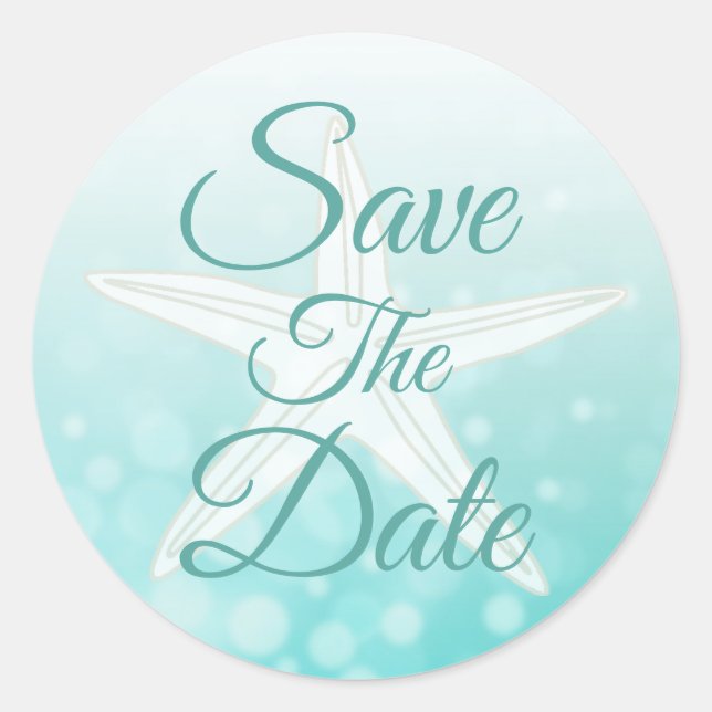 Save the Date Aquamarine Blasen StarfishWedding St Runder Aufkleber (Vorderseite)