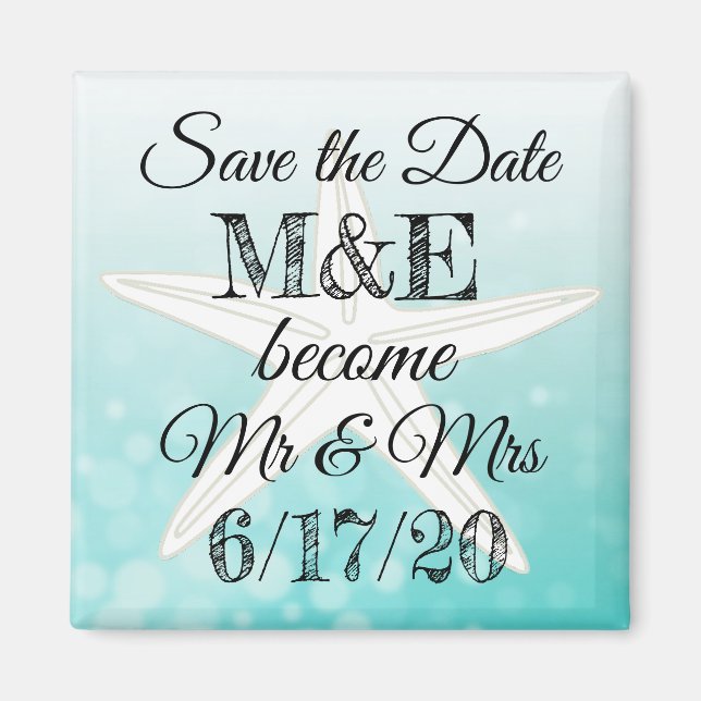 Save the Date Aquamarine Starfish Wedding Magnet (Vorne)