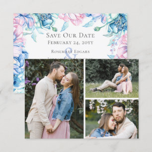 Save the Date Aquarellblume 3-Foto-Karte Einladung