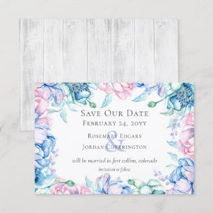 Save the Date Aquarellblume & rustikale Holzkarte Einladung