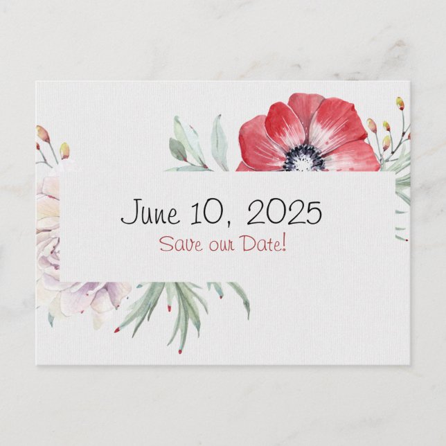 Save the Date Aquarellbukett Ankündigungspostkarte (Vorderseite)