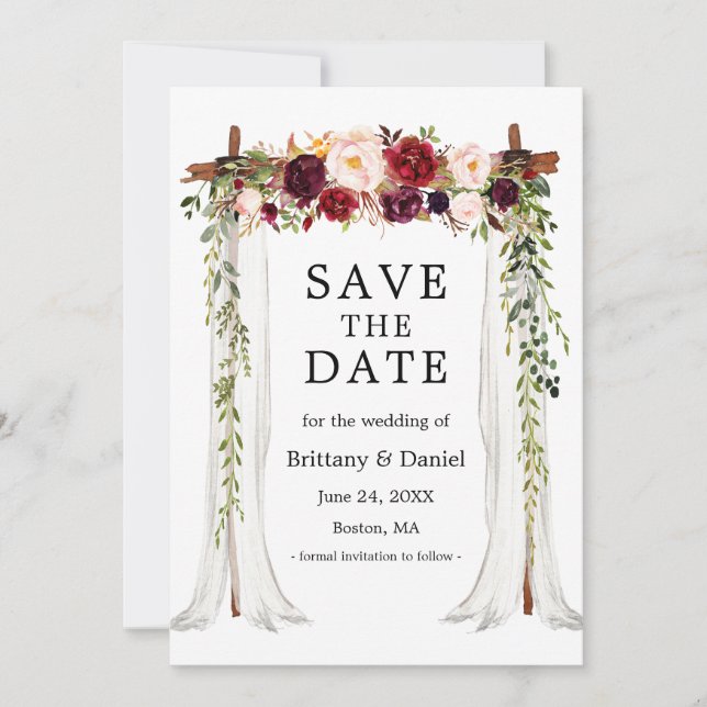 Save The Date Aquarelle à canopée mariage Bourgogne Floral (Devant)