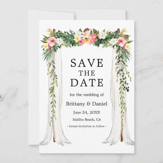 Save The Date Aquarelle à canopée mariage Tropical Floral (Devant)