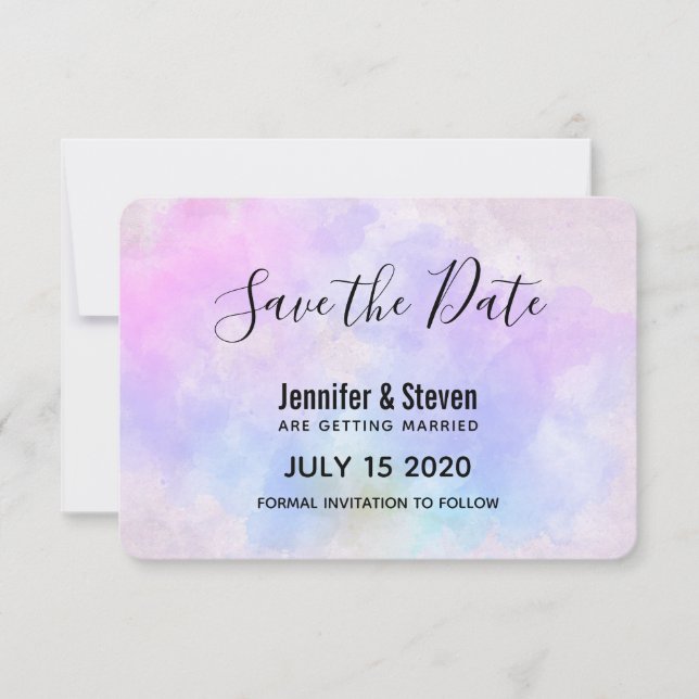 Save The Date Aquarelle Abstraite bleu violet élégant (Devant)