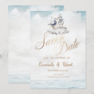 Save The Date Aquarelle Aquarelle Seagulls Beach Enregistrer La 