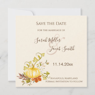Save The Date Aquarelle Automne Citrouille et Mariage Feuille
