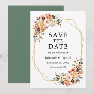 Save The Date Aquarelle Automne Floral Geo Cadre Sage Vert