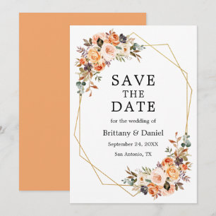 Save The Date Aquarelle Automne Floral Geo Frame Peach