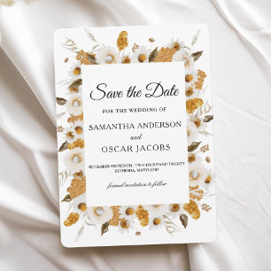 Save The Date Aquarelle Automne Jaune & Blanc Cadre Floral