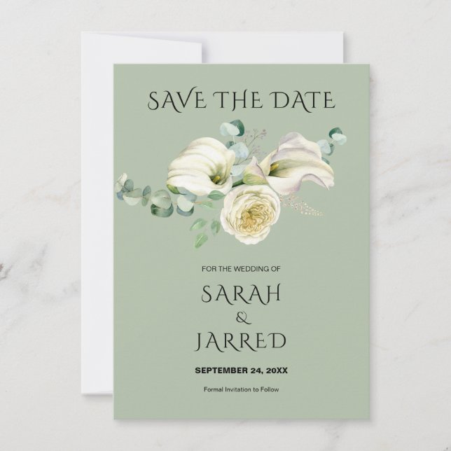 Save The Date Aquarelle Blanc Calla Lilies Bouquet (Devant)