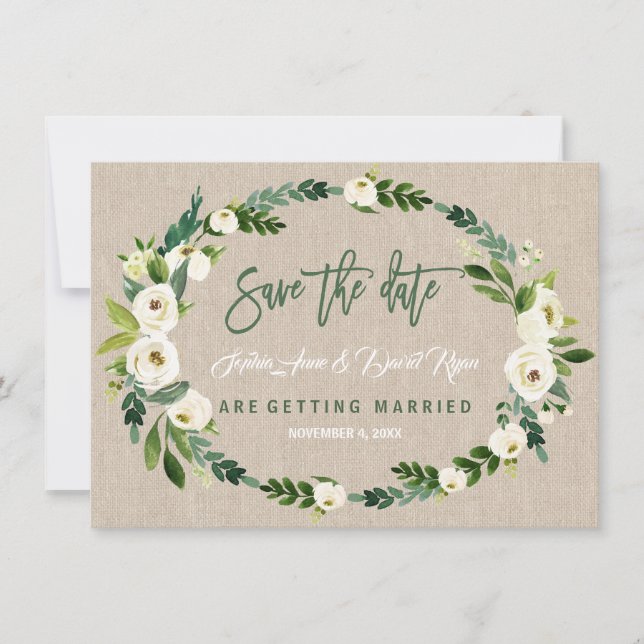 Save The Date Aquarelle Blanc Floral Écriture Manuelle Enregistr (Devant)