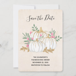 Save The Date Aquarelle blanche et or Citrouille Thankesgiving