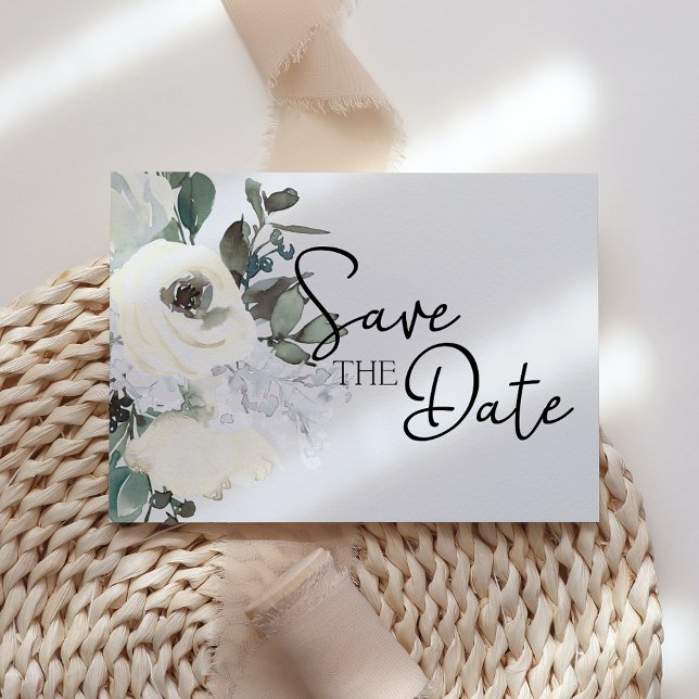 Save The Date Aquarelle blanche ivoire Floral Enregistrer la dat (Créateur téléchargé)