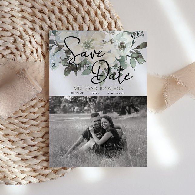 Save The Date Aquarelle blanche ivoire Floral Enregistrer la dat (Créateur téléchargé)