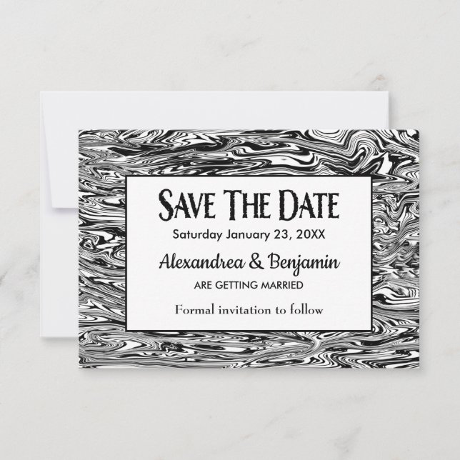 Save The Date Aquarelle blanche noire moderne Mariage personnali (Devant)