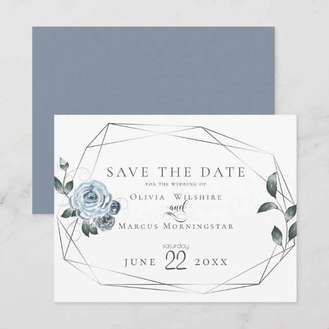 Save the date | Aquarelle bleu bleu foncé (Devant / Derrière)