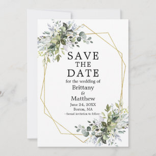 Save The Date Aquarelle Bleu Duché Vert Cadre géométrique