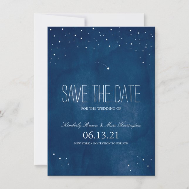 Save The Date Aquarelle bleu étoile | Enregistrer la date (Devant)