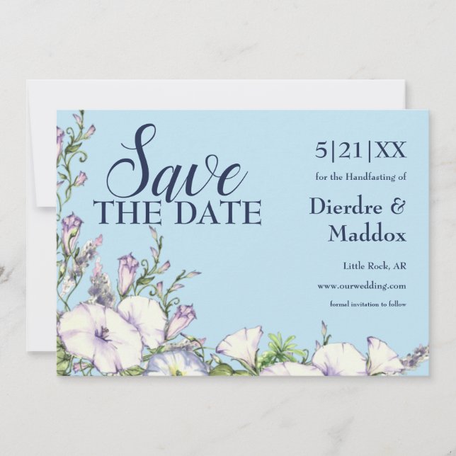 Save The Date Aquarelle Bleu Floral Matin Gloire à la main (Devant)