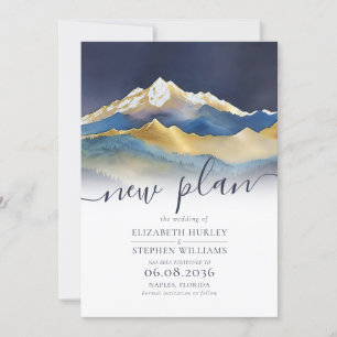 Save The Date Aquarelle Bleu Golden Mountains Mariage reporté