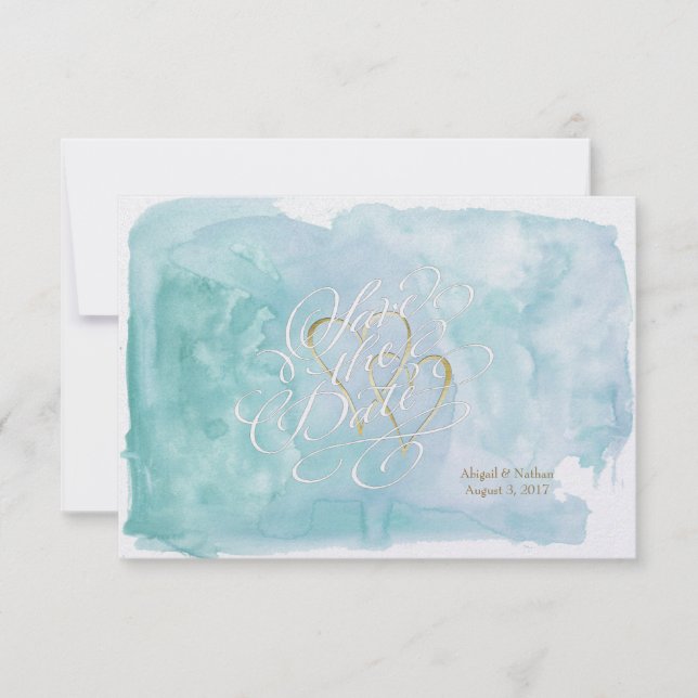 Save The Date Aquarelle bleu océanique Enregistrer la date Maria (Devant)