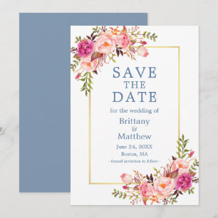 Save The Date Aquarelle Bleue Duisette Roses Roses Rose Enregist