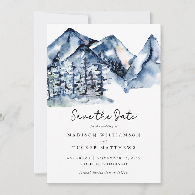 Save The Date Aquarelle Blue Mountain Photo Enregistrer la date (Devant)