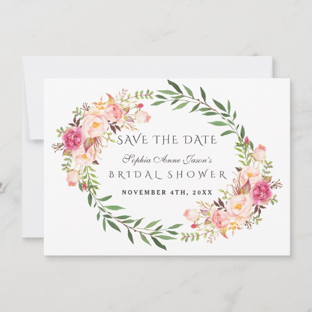 Save The Date Aquarelle Blush Floral Wreath Fête des mariées (Devant)