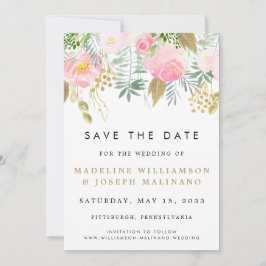 Save The Date Aquarelle Blush & Gold Floral Photo Enregistrer la
