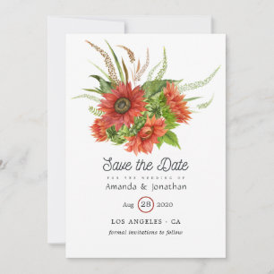 Save The Date Aquarelle Bohème Rustique Mariage Tournesols Rouge
