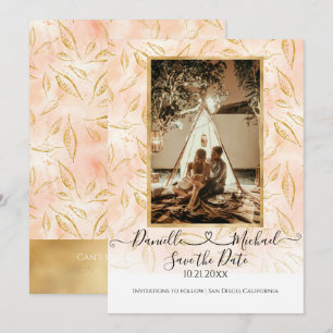 Save The Date Aquarelle BOHO Feuillage Parties scintillant or ro