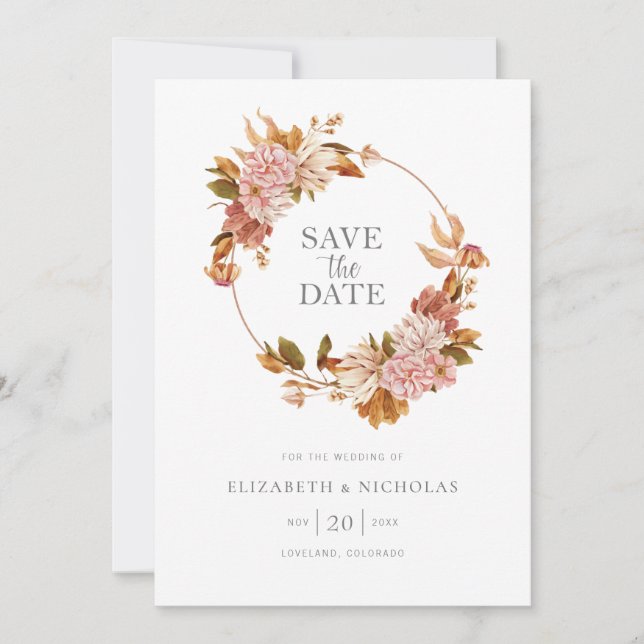 Save The Date Aquarelle Boho Mariage Floral (Devant)
