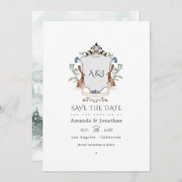 Save The Date Aquarelle Bois Laurel Crest Monogramme Mariage