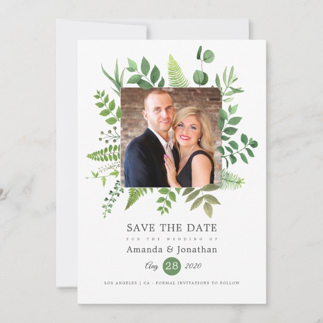 Save The Date Aquarelle Bois Mariage de verdure (Devant)