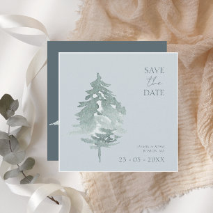 Save The Date Aquarelle Bois Pin vert Mariage