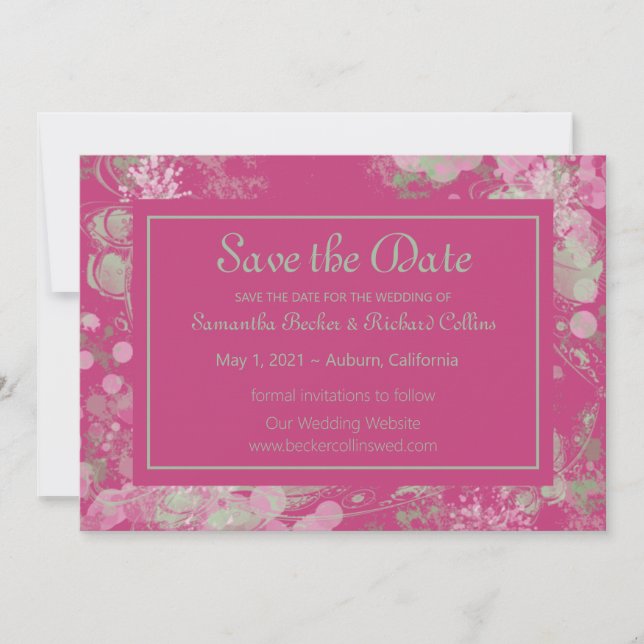 Save The Date Aquarelle Botanique vert et rose (Devant)