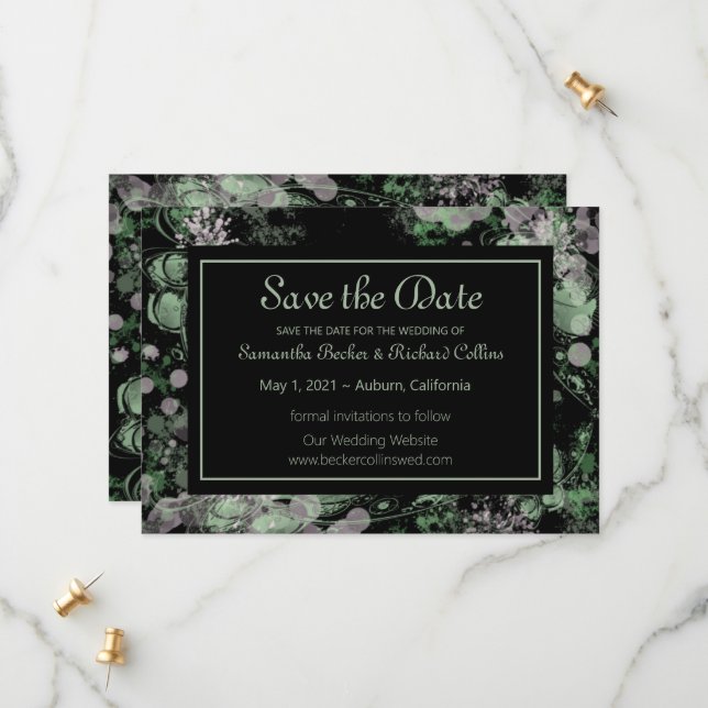 Save The Date Aquarelle Botanique vert et rose (Devant/Arrière en situation)