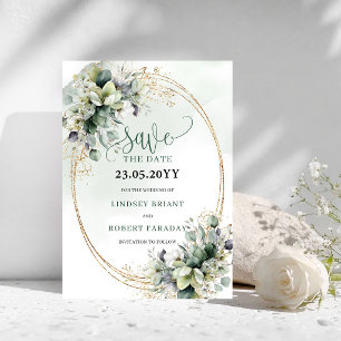 Save The Date Aquarelle Botanique Vert Poussiéreux Enregistrer L