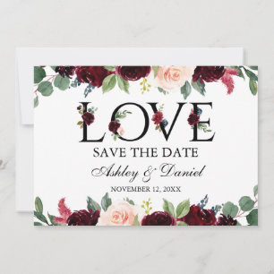 Save The Date Aquarelle Bourgogne Amour Floral Enregistrer La Da