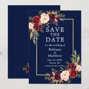 Save The Date Aquarelle Bourgogne Rose Bleu Or Frame