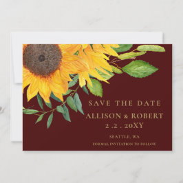 Save The Date Aquarelle Burgundy Tournesol Rustique Mariage