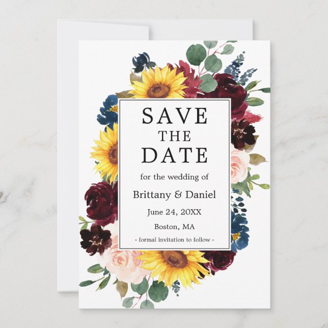 Save The Date Aquarelle Cadre Floral Mixte (Devant)