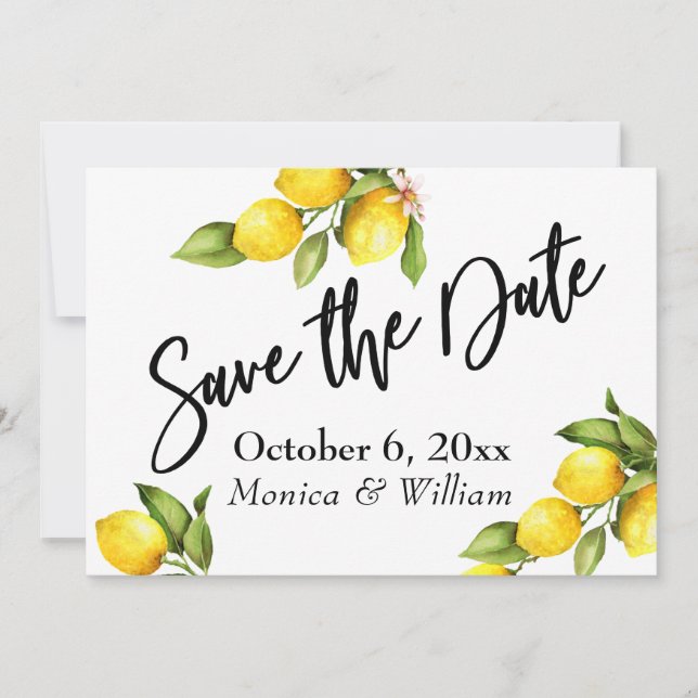 Save The Date Aquarelle citrons Enregistrer la typographie de la (Devant)