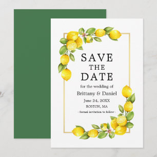 Save The Date Aquarelle Citrons Vert Or Cadre Vert
