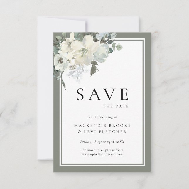 Save The Date Aquarelle classique élégante d'olive Floral (Devant)