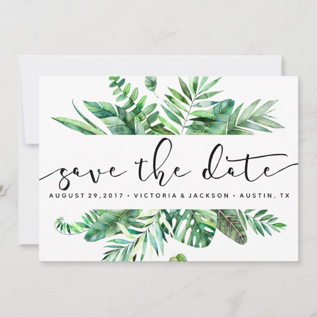 Save The Date Aquarelle classique feuille tropicale enregistrer  (Devant)