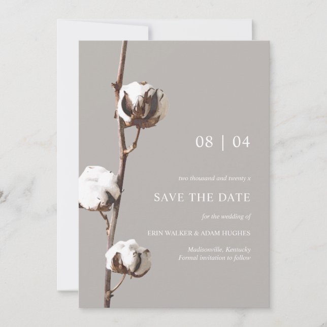 Save The Date Aquarelle Coton Floral Minimaliste Unique (Devant)