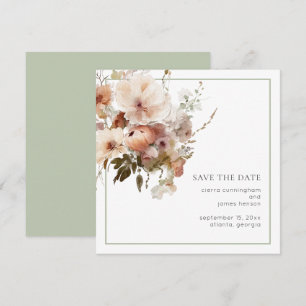 Save The Date Aquarelle Crème Sage Vert Mariage Floral