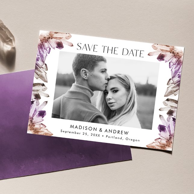 Save The Date Aquarelle cristaux Améthyste photo violet (Créateur téléchargé)