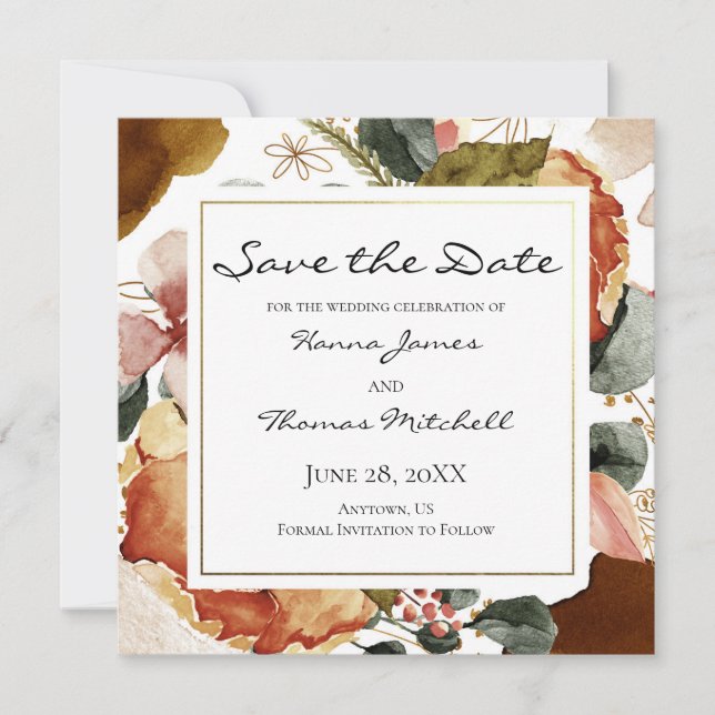 Save The Date Aquarelle d'automne Mariage floral (Devant)
